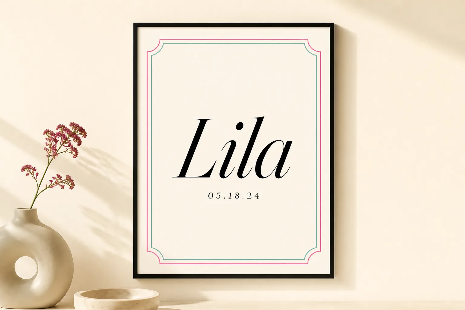 A personalized wall-art print with a custom name and date